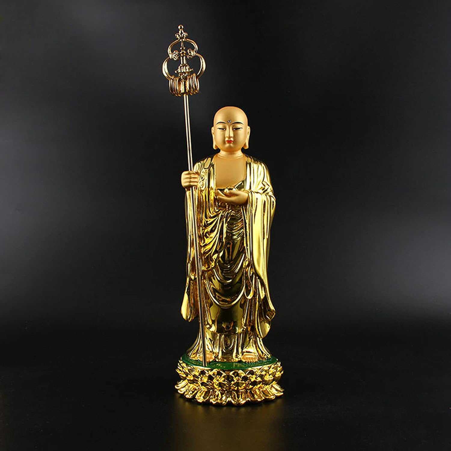 仏像 置物 【地蔵菩薩立像 樹脂製】金色 (総高さ28.5cm×巾9.5cm) ◆子育て?水子供養?守護 仏壇仏像 祈る 厄除け 風水 開運