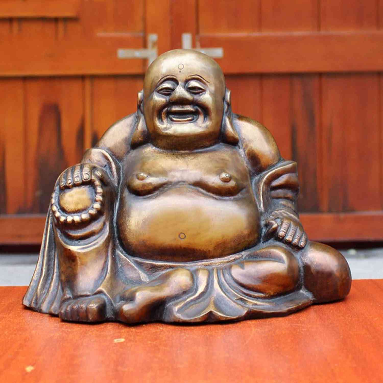 仏像 七福神 置物 布袋 銅製 真鍮 金運 お守り（高さ20cm×巾25cm）