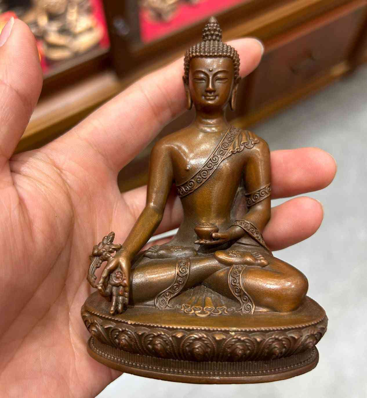 仏像【プチ薬師如来坐像（やくしにょらい）】10cm 開運?守り本尊?携帯?お守り ?健康長寿 ?厄除け 銅器
