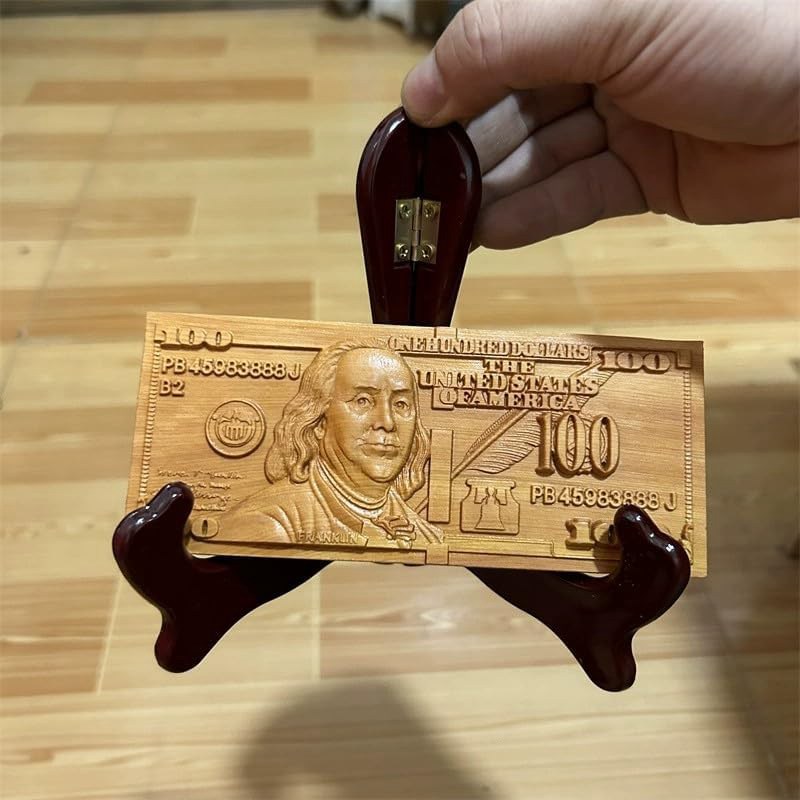 木彫り(金運ドル 美術品)金運招来 風水 グッズ【1枚】【開運】【100ドル】【御利益】卓上置物 開運グッズ 金運アップ 金運 開運祈願 (B)