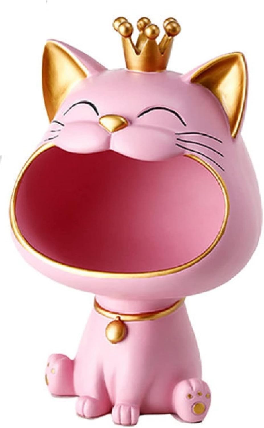 像の彫刻 ピンクの猫の置物大きな口の雑貨収納ボックス樹脂動物の装飾品
