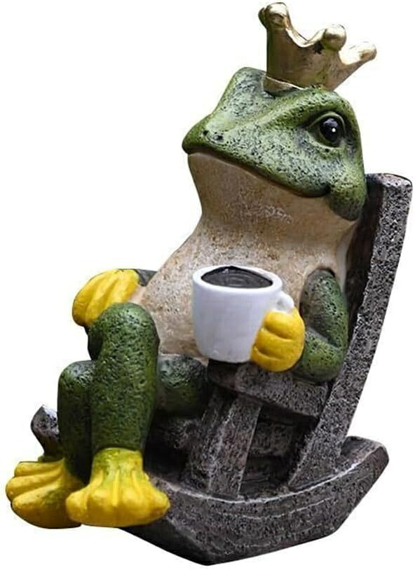 -JP ガーデンオーナメント カエル 置物 樹脂 庭装飾 ガーデニング雑貨 コーヒーを飲んでいるカエル オブジェ おしゃれ インテリア雑貨 かわいい ガーデン 玄関 お庭 飾りに カエル グッズ (L