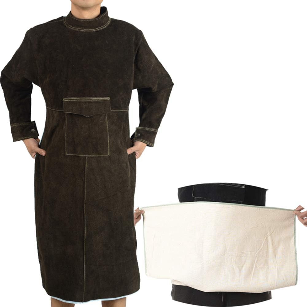 溶接前掛け 防炎牛皮ロ 防御すること服 シンプルエプロン 通気性 耐火性 ウェアラブル ホンブルグ帽 耐熱性 レザーエクストラプロテクション 男女兼用 物の具隠し 合わせる能力のある 丈小っちゃい 動き分かりやすい 大いさ：XL  105ｃｍ