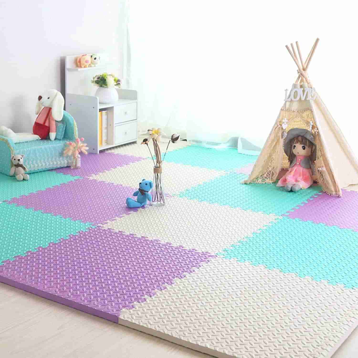 Daily Palette ジョイントマット 大判 60cm 30cm 6枚組 8枚組 12枚組EVA 防音 ぼうおん フロアマット プレイマット クッション 60*60*1.2*12 マット 耐水 保温 防音 効果 耐久性 団|デイリーパレット店