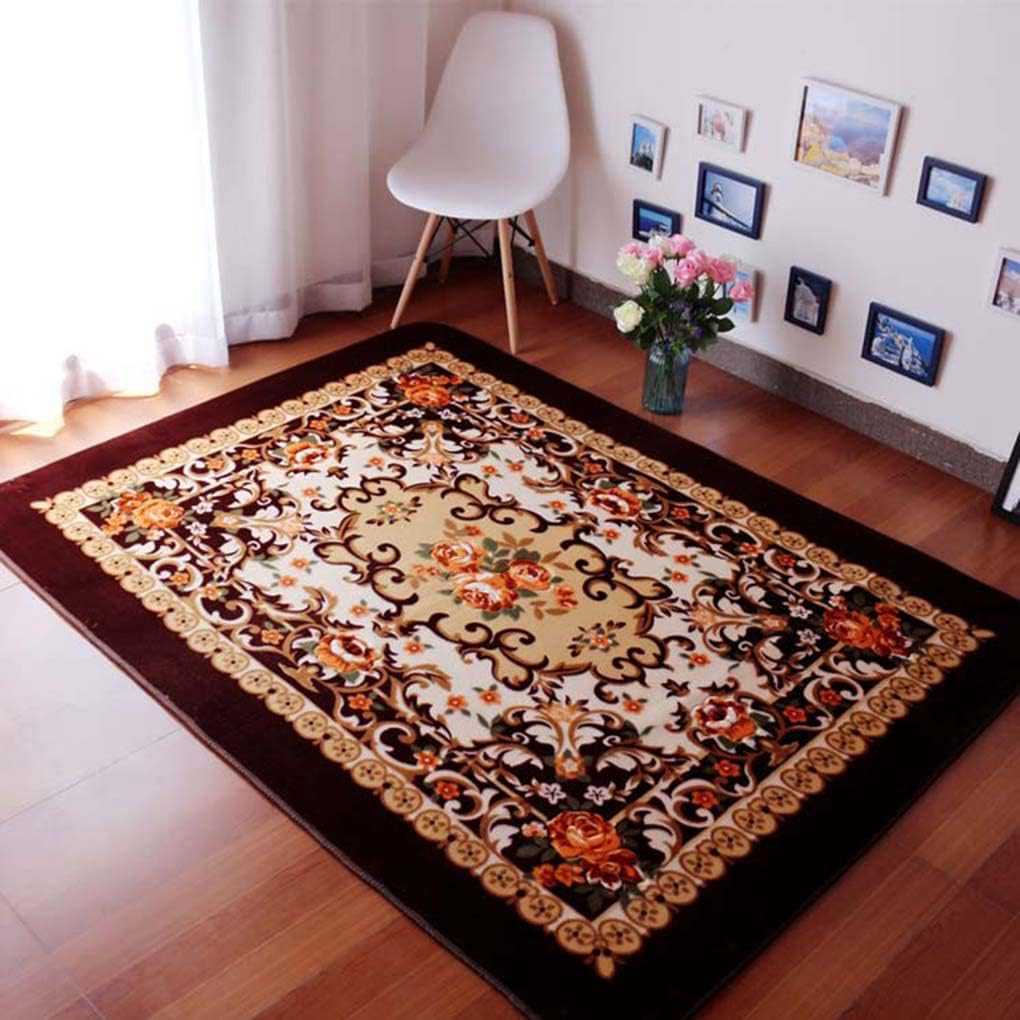 カーペット 長方形 ラグ フランネル ふわふわ 洗える 滑り止め付 ラグマット 200x240cm 花柄 田園風 ブラウン 防ダニ 低ホルムアルデヒド じゅうたん 冬 床暖房対応 暖かい やわらか 1年｜デイリーパレット店