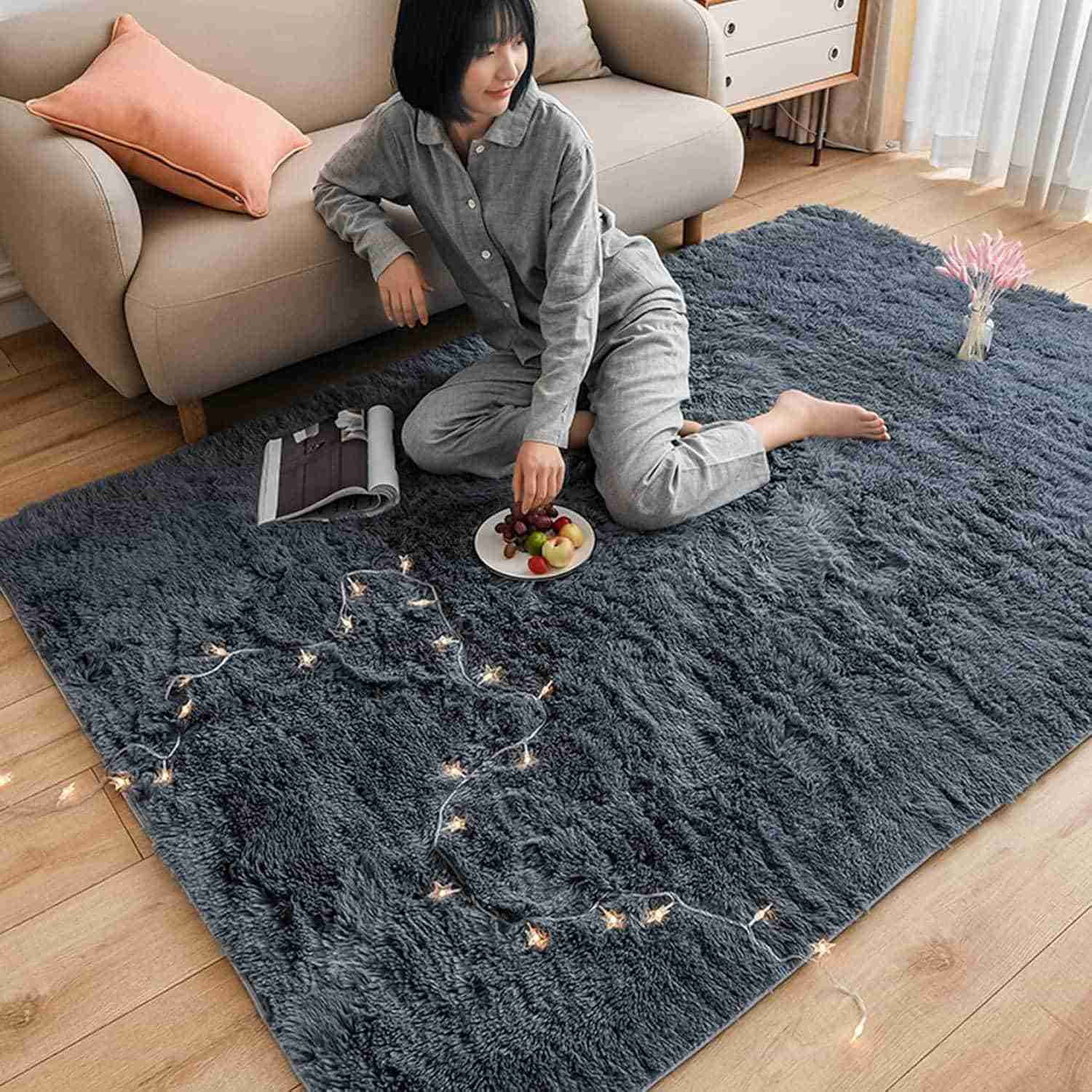 ロングカーペット 80x180cm ふわふわ シャギー フランネル ?ラグ 洗える 四季通用 冷房 床暖房対応 ダークグレー｜デイリーパレット店