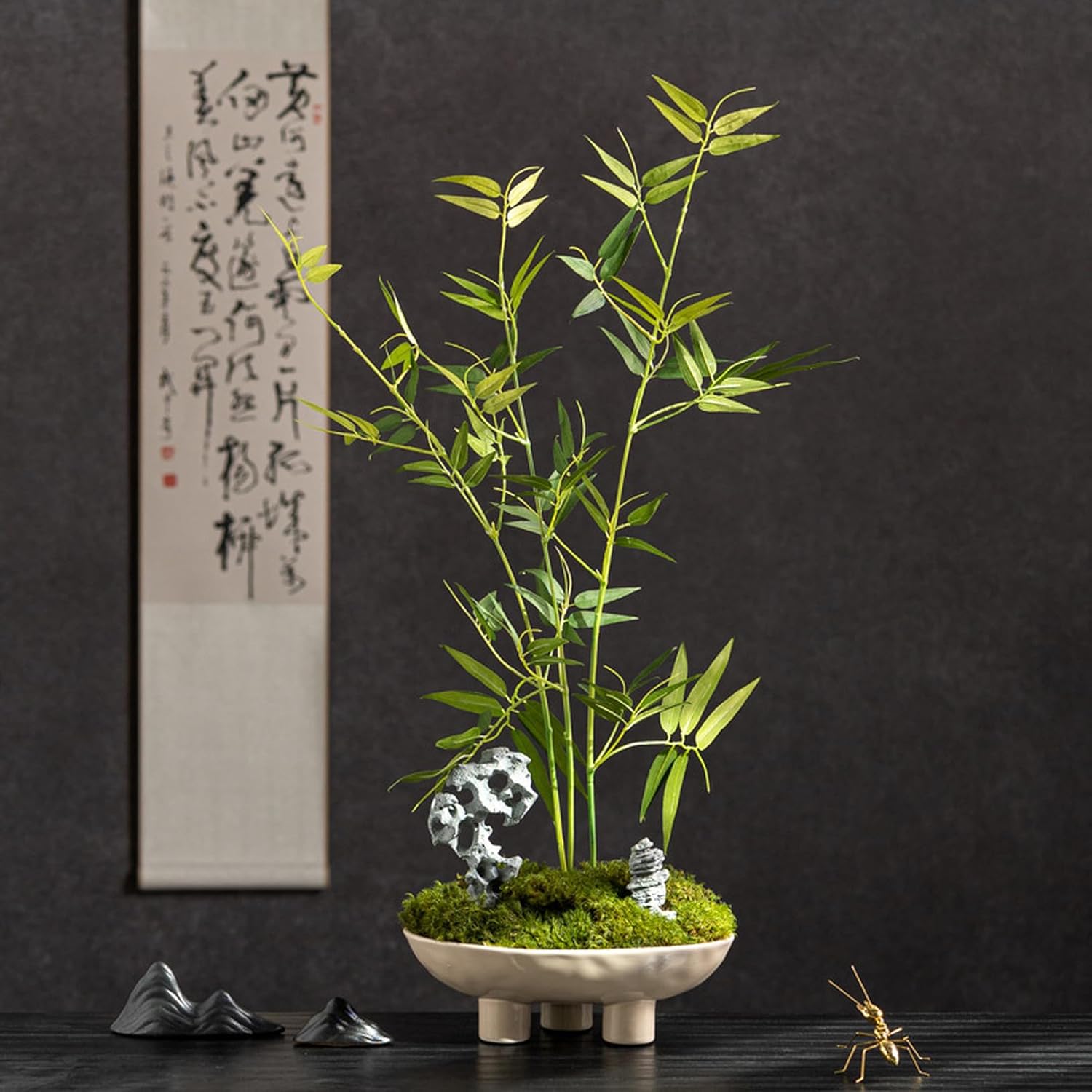 造花 鉢植え コケ 人工盆栽 インテリア 置物 茶室 ロビー 客室装飾 玄関 卓上 竹（人工） 店舗 リビング 耐退色 耐候 新築祝い 人工観葉植物 フラワーアレンジメント ナチュラルな雰囲気 F テ｜デイリーパレット店