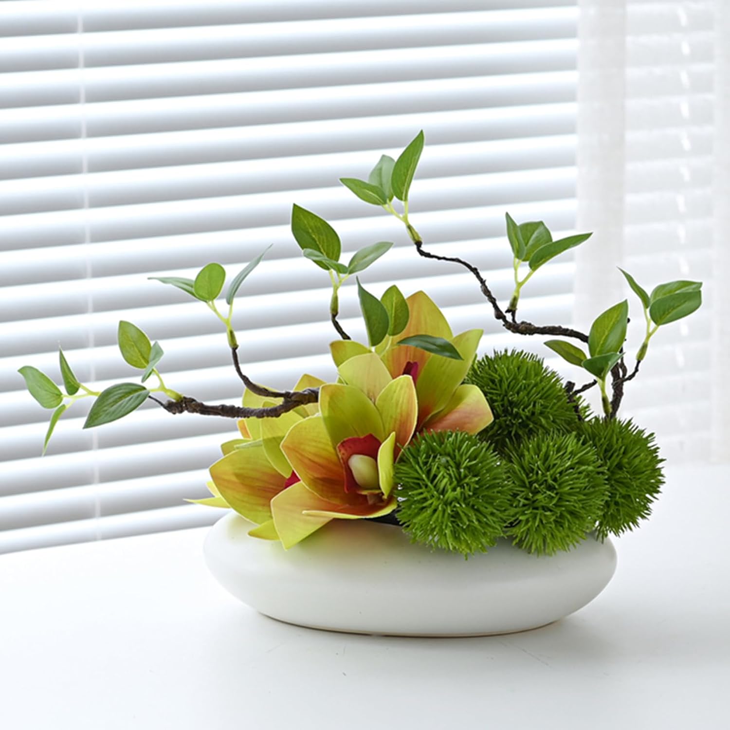 新中式風 生け花 花瓶挿し 造花アレンジ インテリア フェイクグリーン 生け花 人工観葉植物 カラー5 枯れない 和モダン 卓上置物 机の装飾 F オフィス 事務所 玄関装飾 撮影 フラワーアレンジメ｜デイリーパレット店