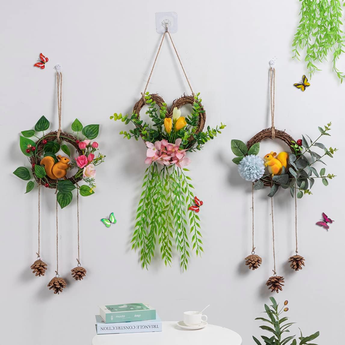 造花 壁掛け 吊りのインテリア飾り 人工観葉植物 フラワーアレンジメント 壁掛け ウォールパネル 壁飾り アートフラワー SET.3F 簡単世話いらず 人工観葉植物 インテリア 喫茶店 開店祝い フェ｜デイリーパレット店
