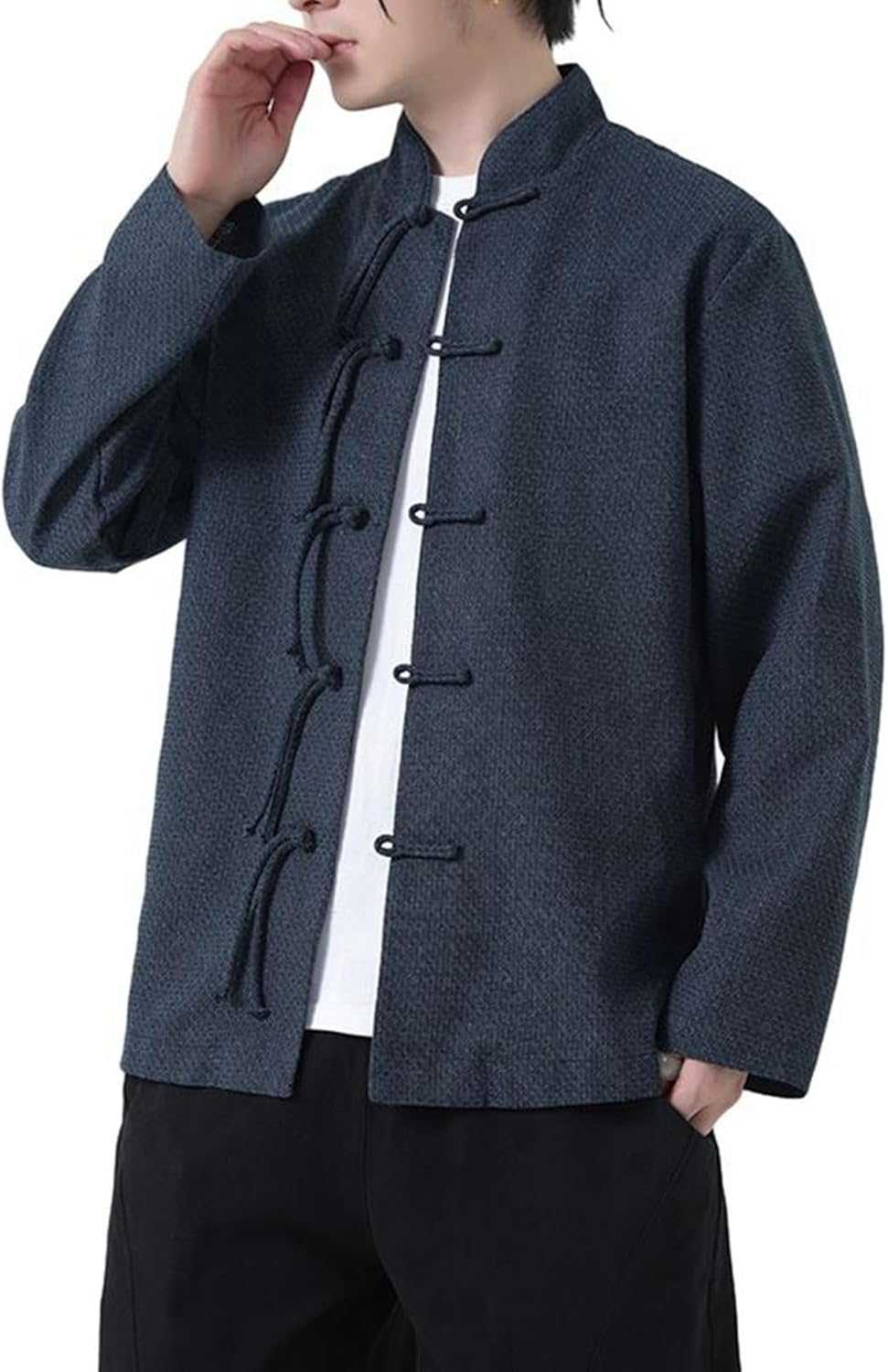 Daily Palette 心地よいプルオーバー メンズ 瀬戸ものプルオーバー 長袖 太極拳服 中華服 瀬戸もの名取り草 春 夏 秋 速乾通気 吸汗 薄べったい 他愛もない 伸び伸びする 分かりやすい 座標 通い通学 デイリー 履き気味合い好いたらしい