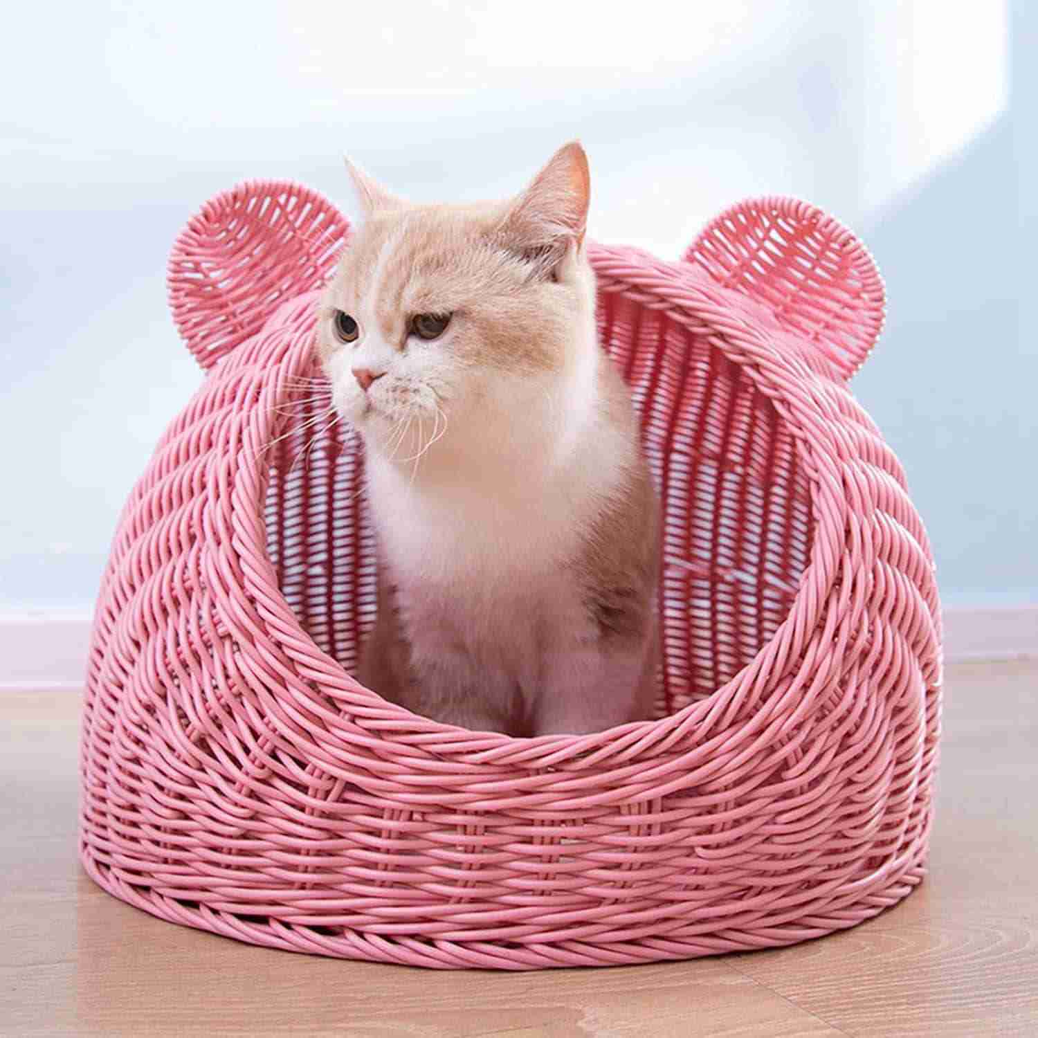 猫用 ペットベッド ラタン 猫かごネスト ドーム型 キャットハウス ねこ 小型犬 いぬ 犬用ベッド 兎 小動物用ケージ 藤編み 洗える オールシーズン 洗濯簡単 通気性 夏用 ござ付き クッション付き