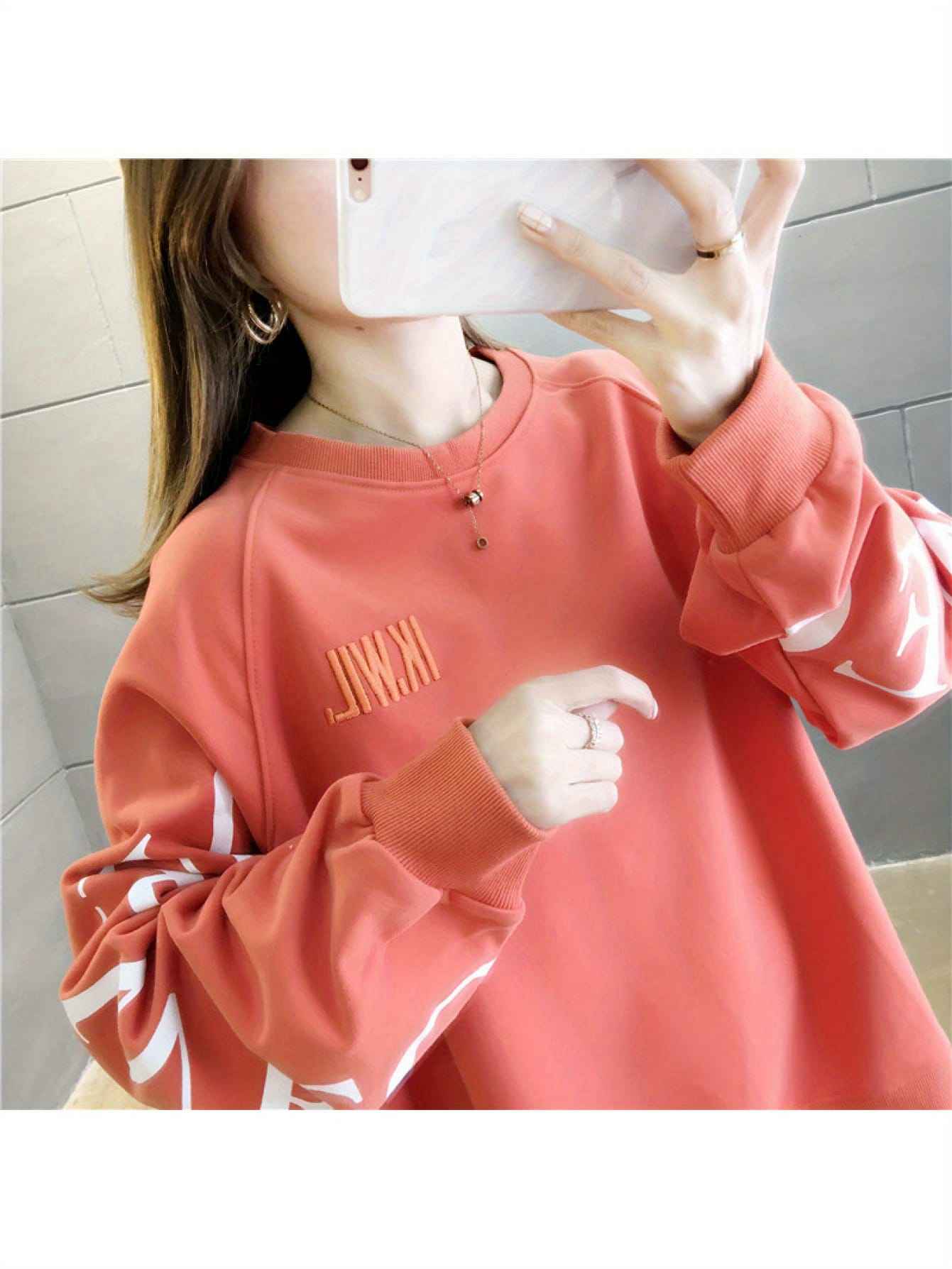 【成年者好いたらしい】汗水 調教師 レディース 長袖 ティーシャツ トップス 表着 Ｔシャツ カットソー ロンＴ 労働者の一団のど首 丸首 英字 刷り上げる 縫い 落っこちる肩肉 ゆったり 体型取りまかなう 着痩せ 細見せかけ たわい無い 韓国風 心地よい 表どおり