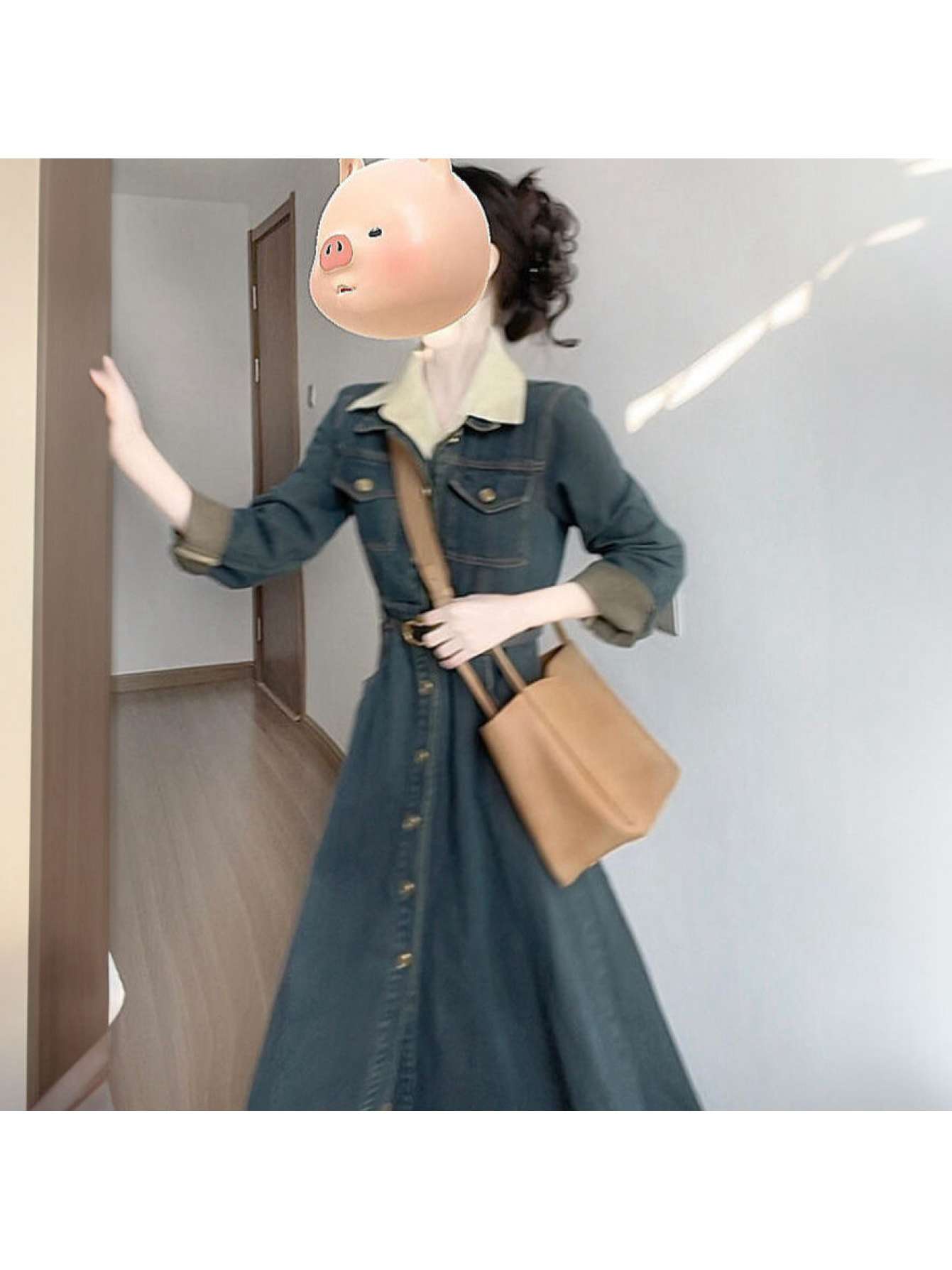 【レトロ好いたらしい】 ジーンズ衣装 レディース ロング衣装 2025 年月 マキシ衣装 ジーンズ ワンピ プルオーバー衣装 長袖 襟付き添い人 うつり変わり フェイクレイヤード 重ね着風 A生産ライン 着痩せ 体型押しかぶせる 酉の方角目じるし 心地よい 好いたらしいめ 今めかしい 成年者