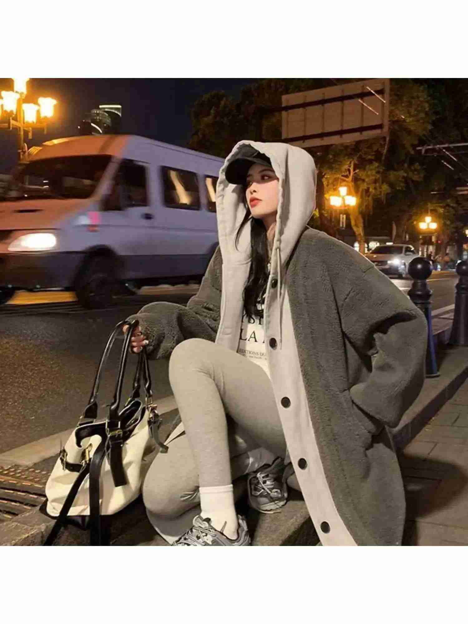 【レイヤード風】ボアコート レディース ロングコート フード付き パーカー フェイクレイヤード 重ね着風 ボアジャケット アウター ブルゾン もこもこ ふわふわ 防寒 暖かい 厚手 ビッグシルエット オーバーサイズ ゆったり 体型カバー 着痩せ 楽ちん 韓国ファッション