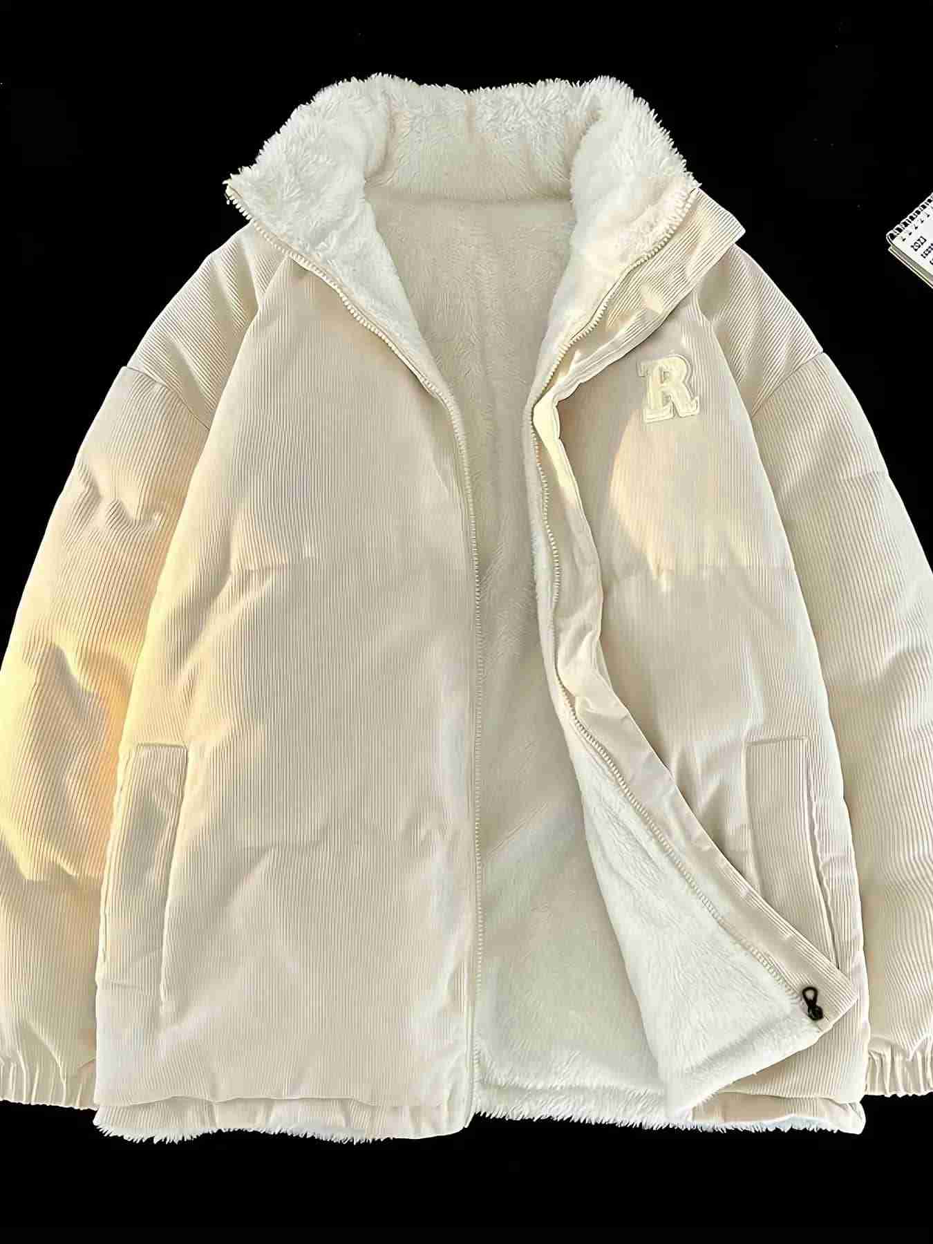 【暖かボア】コーデュロイ ジャケット レディース ブルゾン リバーシブル 裏起毛 裏ボア アウター 冬服 冬物 ジャンパー ハイネック スタンドカラー 立ち襟 ジップアップ 2way ゆったり オーバーサイズ 体型カバー 防寒 厚手 もこもこ カジュアル 韓国風 おしゃれ
