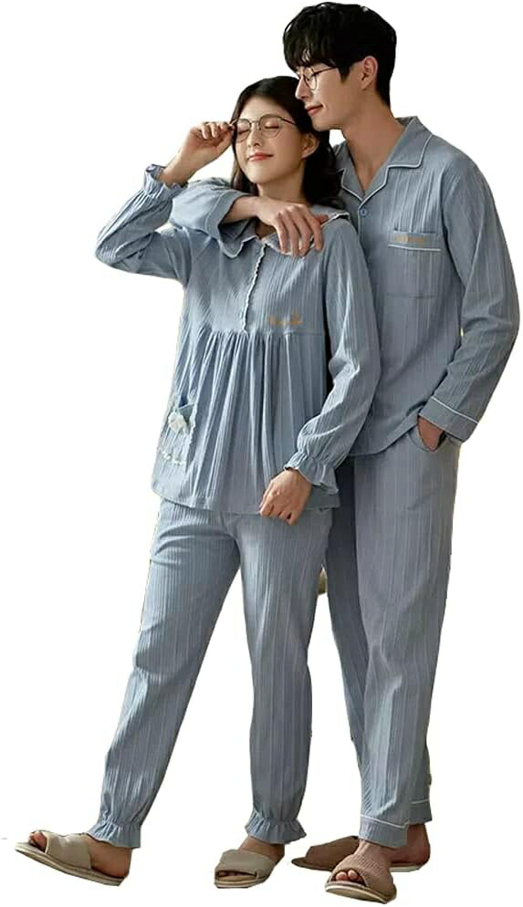 ペア パジャマ レディース 長袖 寝間着 寝巻き ペア ルームウェア 綿100% 結婚祝い ギフト プレゼント ペアルック カップル パジャマ 上下セット ルームウェア 夫婦 お揃い パジャマ 長ズボ