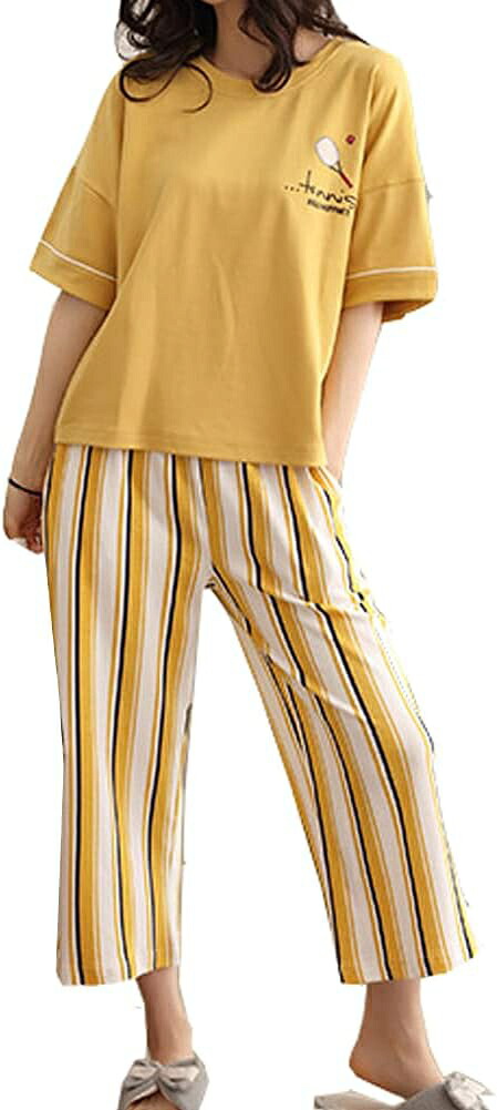 ロモハナガ パジャマ 半袖 レディース 女性 ゆったり ストラップ柄 寝巻き 大きいサイズ 半袖 コットン100％ ルームウェア 上下 セット 部屋着 パジャマ おしゃれ アップ 柔らかい 寝間着 大