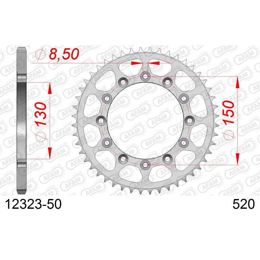 AFAM (アファム) リアスチールスプロケット 520-50 WR250F R X YZ250 F YZ450F｜バイクパーツ・用品　ラバーマーク