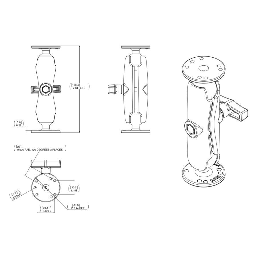 RAM MOUNTS ラムマウント ラウンドベース2個 標準アームセット AMPSホールパターン 1.5インチボール RAM-101U  【65%OFF!】