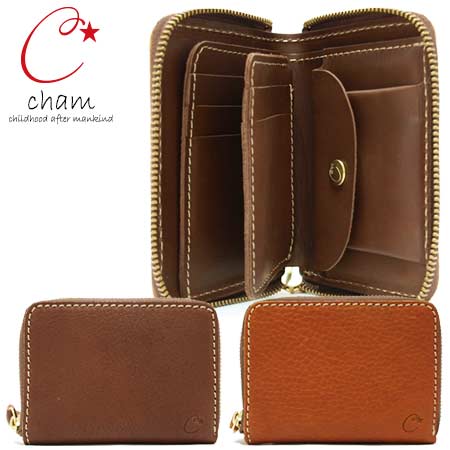 本革 レザー 人気 Cham 二つ折り財布 ラウンドファスナー レザー カードがたくさん入る コンパクト 柔らかい傷つきにくい牛革 チャム ショート コンパクト ウォレット ハンドメイド レディース 小銭入れ付き 小さい 小さめ おしゃれ 人気 カジュアル 主婦 が 使い