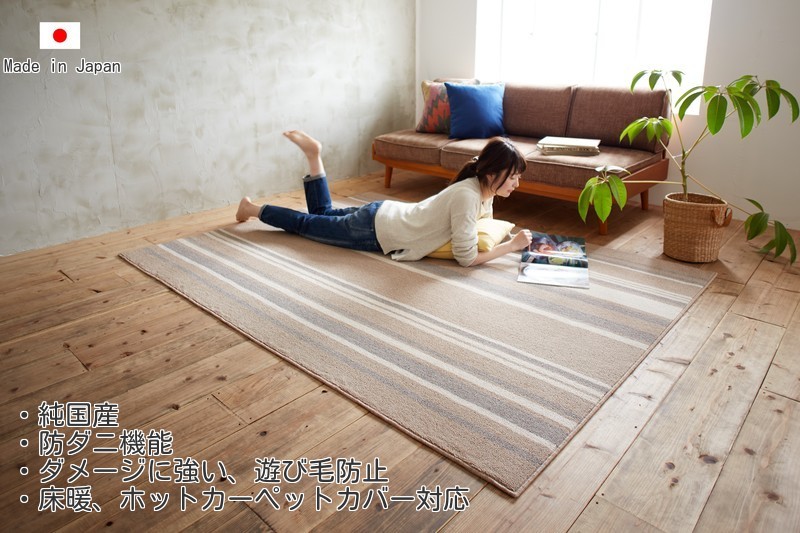 日本製 防壁蝨目 命のせんたく毛押しとどめる 220×250 間借り人 縞模様 リビング 夕ご飯 引っ敷き 引っ敷き 約220×250