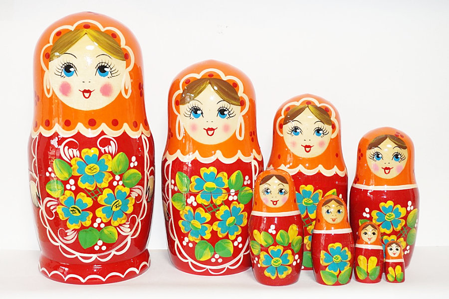 楽天市場 ロシアの人形 カラフルマトリョーシカオレンジ レッド フラワー 19cm ８個組 マトリョーシカ Ruinok2 ルイノク2