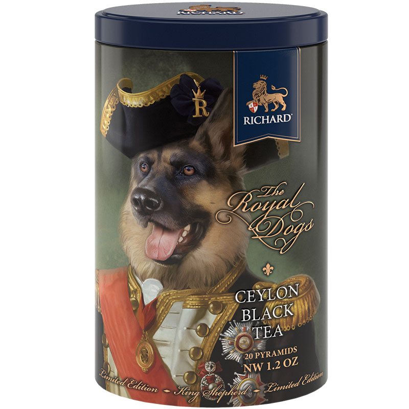 楽天市場 ロシア紅茶 Richard リチャードthe Royal Dogs ザ ロイヤル ドッグス キングシェパードオーバル缶入り紅茶 34gピラミッド型tb 個 1 7g X 個 Ceylon Black Tea 34g pyramids Ruinok2 ルイノク2