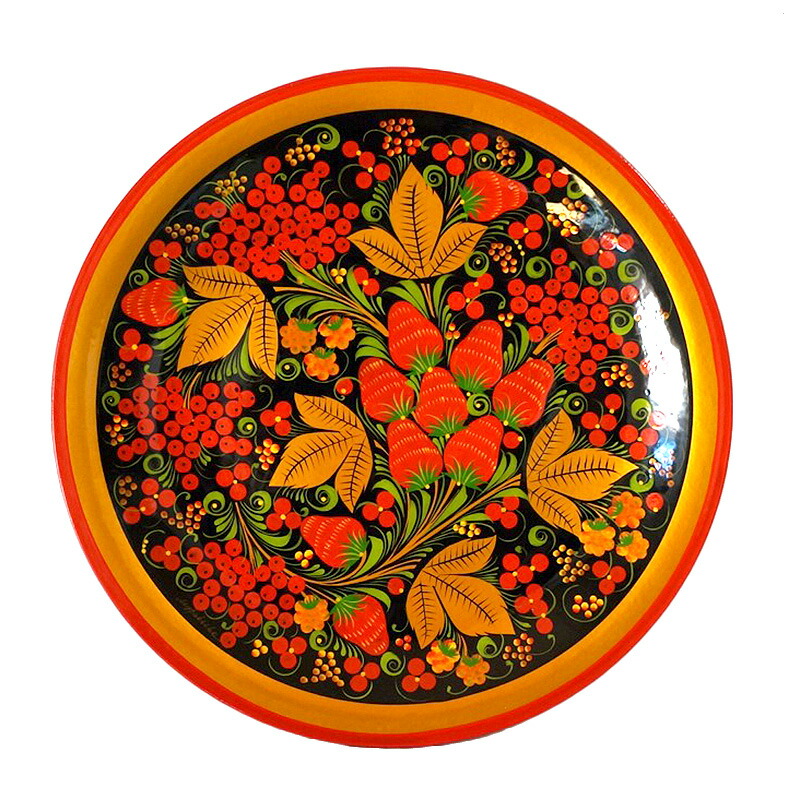 ホフロマ塗　壁掛け絵皿<br>黄金のイチゴ 直径25cm