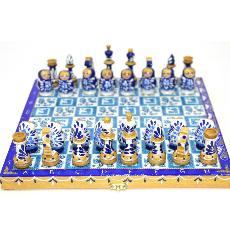 楽天市場 マトリョーシカモチーフの小物チェス グジェリ柄 収納式セットshahmaty 豪華版 マトリョーシカ Ruinok2 ルイノク2