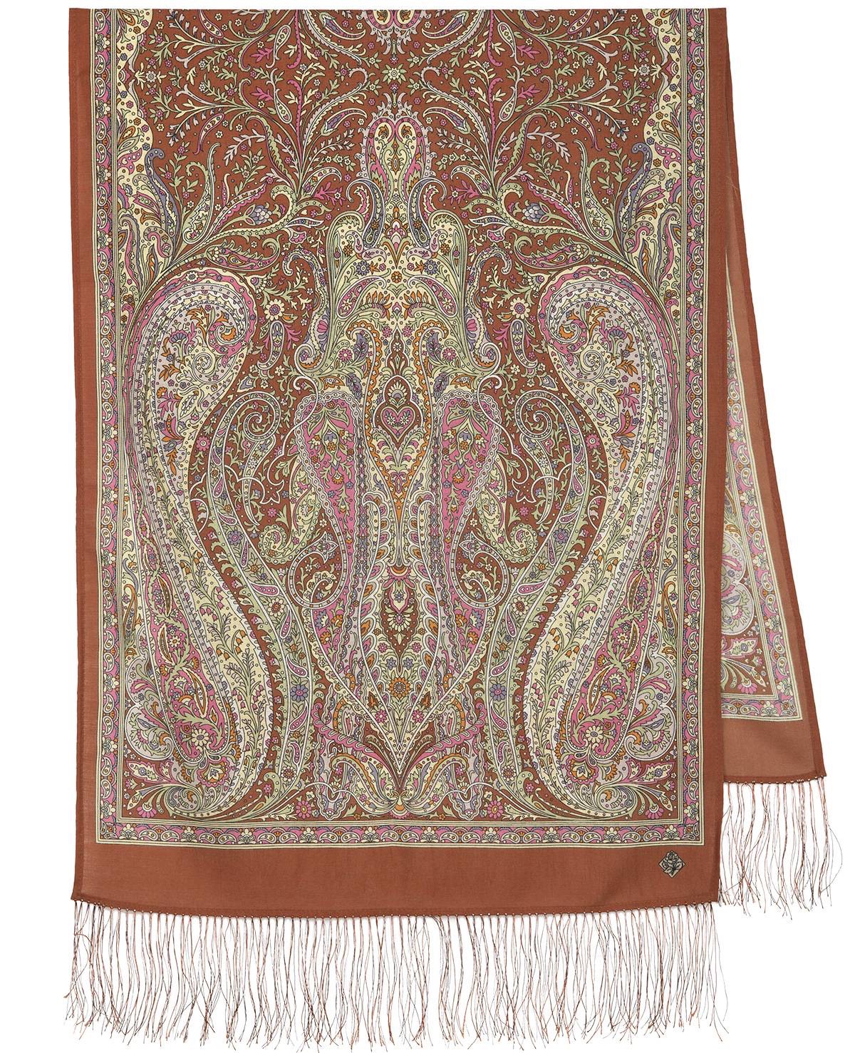 Pavlovo Posad ウールスカーフ no.1560-56「夢の詩」 プラトーク シルクフリンジ サイズ:60х150cm 再入荷不可