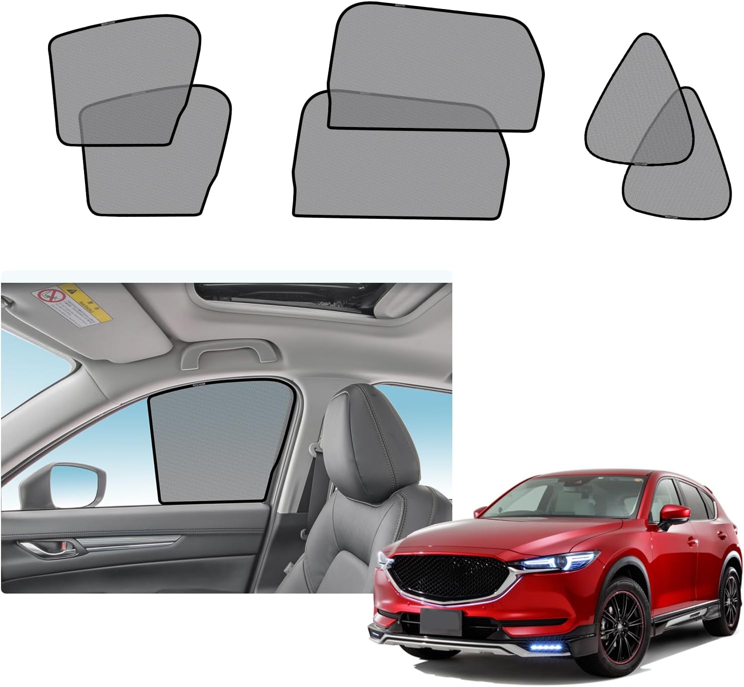 RUIYA マツダ CX-5 専用 サンシェード CX-5 2代目 KF系 メッシュカーテン CX-5 メッシュシェード CX-5 アクセサリー UVカット 日よけ 断熱 遮光 マグネット式 三角ガラス+前席+後席用 6枚入り