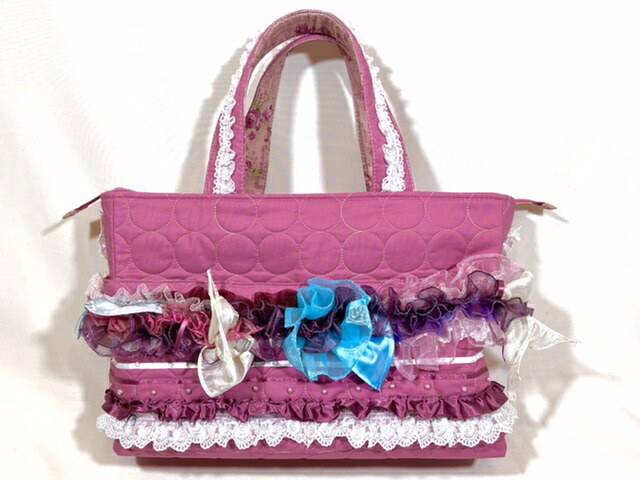 【ピンクローズデコBag】宝塚 楽屋 ハンドメイド かわいい おしゃれ バレエ トートバッグ キラキラ　お出掛け　プレゼント　おでかけ
