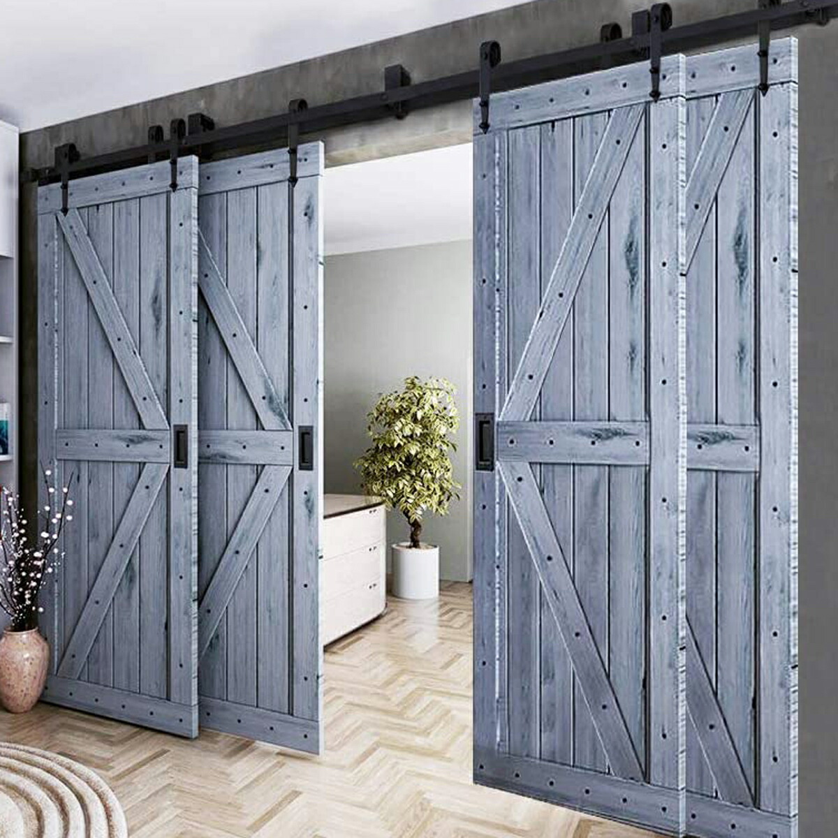 【楽天市場】バーンドア 室内ドア 引き違い戸 8ft 2,440mm トラック レールキット アロープレート デザイン 側面固定 アウトセット