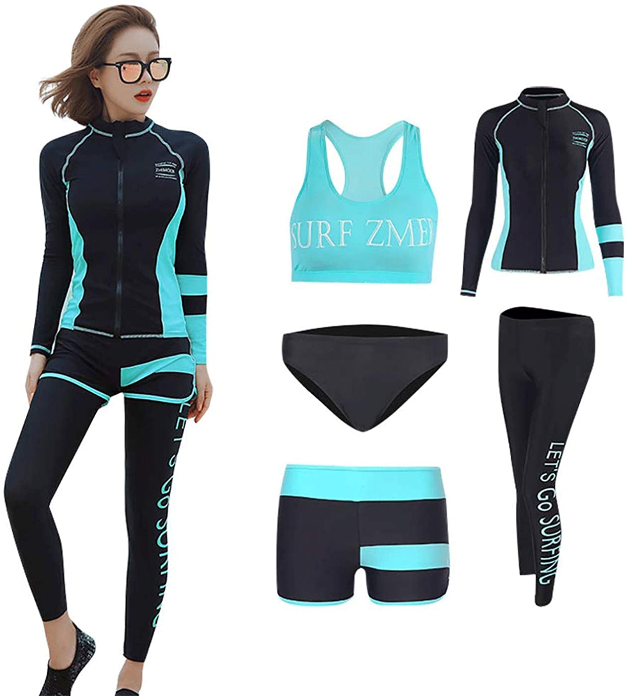 全商品オープニング価格 水着 レディース ラッシュガード 長袖 レギンス ビギニ ブラーワイヤーレス サーフパンツ 体型カバー 豪華五点セット Uvカット Upf50 吸汗速乾 限定販売 Kanematsuusa Com