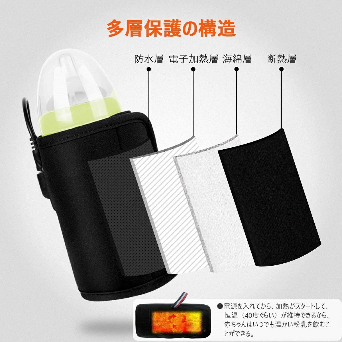 市場 ボトルウォーマー 哺乳瓶カバー ミルク保温器 ミルクウォーマー USB充電