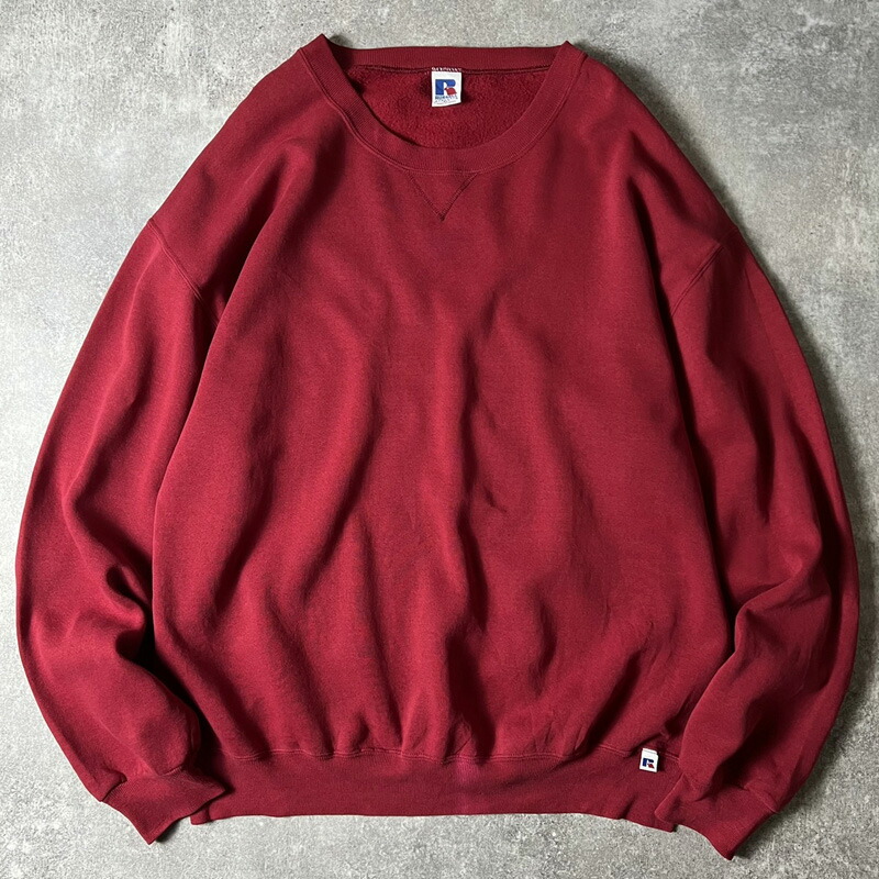 90s RUSSELL 無地 前V 流汗 調教師 XL / 90日付け 年寄りの ラッセル 裏起毛 エンジ 流汗 【中古】 古着 亜米利加古着 USED ユーズド 中古 VINTAGE US古着 アメカジ