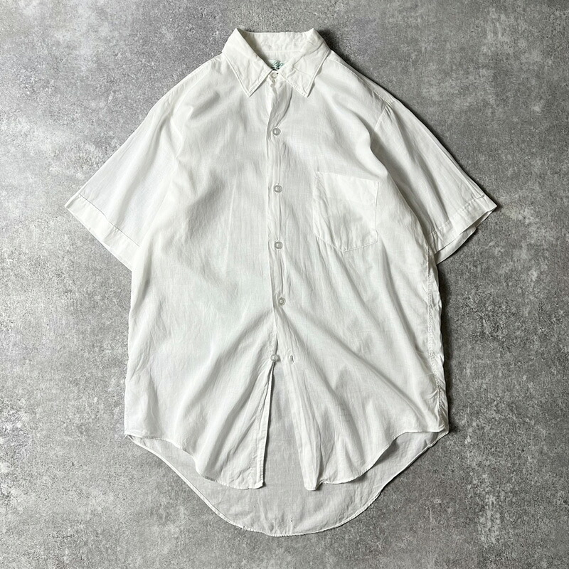 雰囲気系 60s Lightwear 無地 コットン 半袖 シャツ 14 1/2 / 60年代 ビンテージ ホワイト 白 【中古】 古着 アメリカ古着 USED ユーズド 中古 VINTAGE US古着 アメカジ｜US古着 RUMRAGE 店