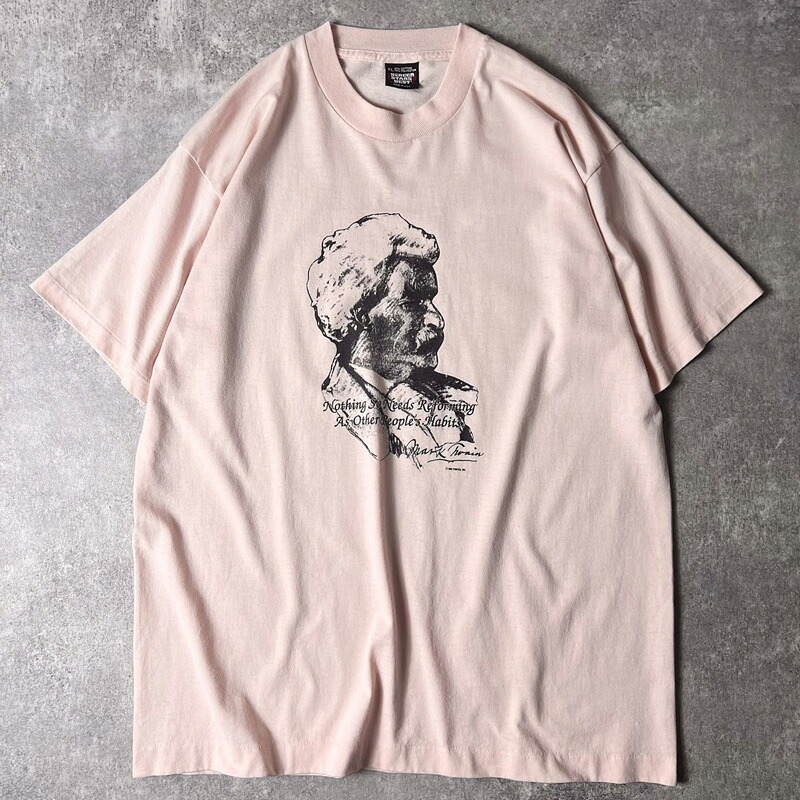 80s USA製 マーク トウェイン プリント 半袖 Tシャツ XL / 80年代 ビンテージ アメリカ製 ピンク シングル ステッチ Mark Twain 【中古】 古着 アメリカ古着 USED ユーズド 中古 VINTAGE US古着 アメカジ