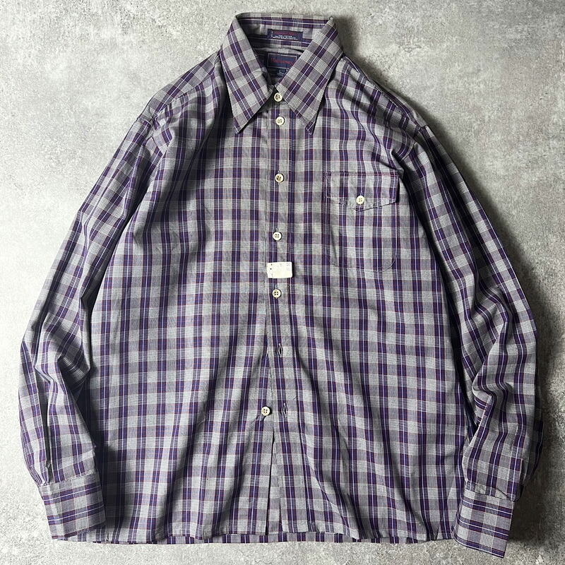 デッドストック 70s Hathaway チェック 長袖 コットン シャツ L / 70年代 ビンテージ ボックス ハサウェイ NOS 【中古】 古着 アメリカ古着 USED ユーズド 中古 VINTAGE US古着 アメカジ