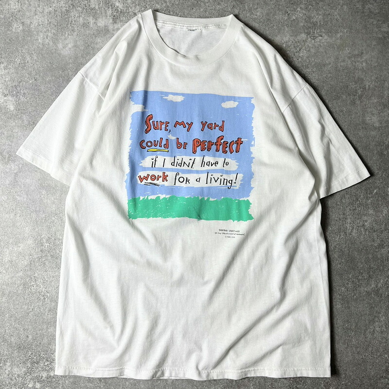 90s SHOEBOX GREETINGS メッセージ プリント 半袖 Tシャツ / 90年代 オールド シングル ステッチ ホワイト 白 【中古】 古着 アメリカ古着 USED ユーズド 中古 VINTAGE US古着 アメカジ