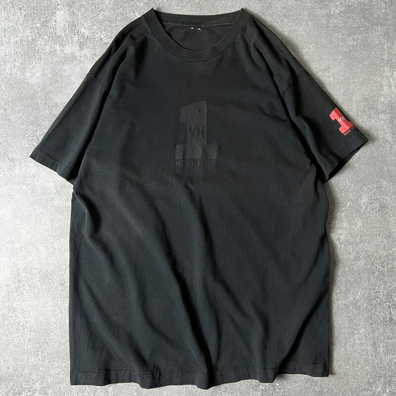 90s VH1 TV 企業 ロゴ プリント 半袖 Tシャツ / 90年代 オールド シングル ステッチ ブラック 墨黒 企業物 テレビ 【中古】 古着 アメリカ古着 USED ユーズド 中古 VINTAGE US古着 アメカジ