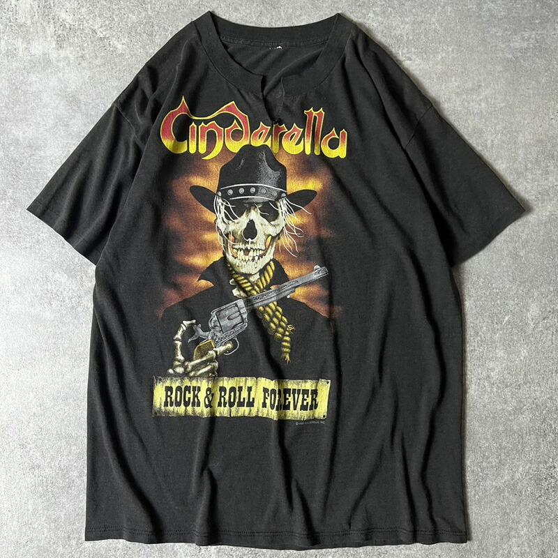 80s Cinderella オフィシャル スカル プリント 半袖 Tシャツ / 80年代 ビンテージ シンデレラ バンド バンT ブラック 【中古】 古着 アメリカ古着 USED ユーズド 中古 VINTAGE US古着 アメカジ
