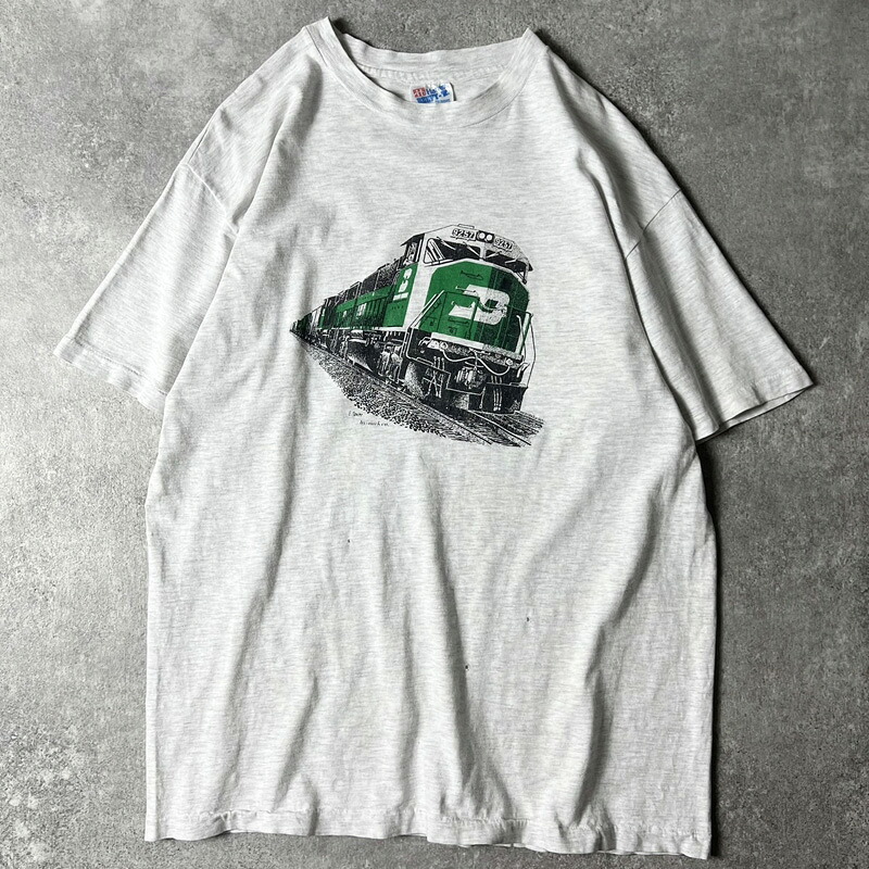 90s USA製 バーリントン ノーザン鉄道 アート プリント 半袖 Tシャツ L / 90年代 アメリカ製 オールド 列車 電車 シングル グレー 【中古】 古着 アメリカ古着 USED ユーズド 中古 VINTAGE US古着 アメカジ