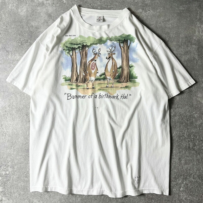 90s USA製 THE FAR SIDE 戯け話 人となり 刷り上げる 半袖 プルオーバー XXL / 90日にち 亜米利加製 年寄りの シングル 縫い目 白 【中古】 古着 亜米利加古着 USED ユーズド 中古 VINTAGE US古着 アメカジ