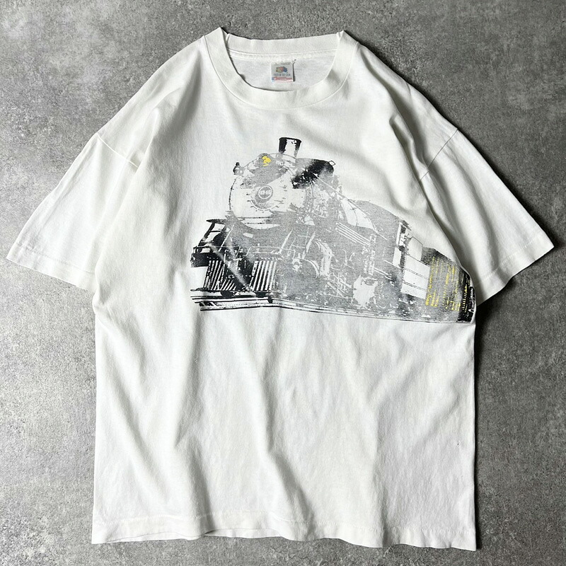 90s USA製 蒸気機関車 アート プリント 半袖 Tシャツ L / 90年代 アメリカ製 オールド シングル 列車 機関車 【中古】 古着 アメリカ古着 USED ユーズド 中古 VINTAGE US古着 アメカジ