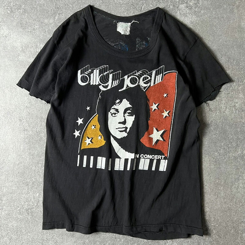 雰囲気系 70s パキ綿 Billy Joel 両面 プリント 半袖 Tシャツ / 70年代 ビリージョエル ビンテージ パキスタン 襤褸 ボロ 【中古】 古着 アメリカ古着 USED ユーズド 中古 VINTAGE US古着 アメカジ｜US古着 RUMRAGE 店