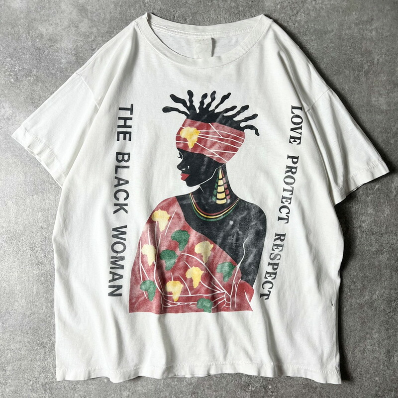90s ブラックカルチャー アフリカ ラスタカラー アート プリント 半袖 Tシャツ / 90年代 オールド シングル ステッチ 黒人 【中古】 古着 アメリカ古着 USED ユーズド 中古 VINTAGE US古着 アメカジ