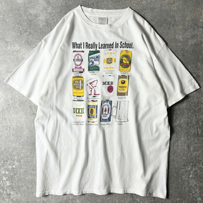 90s ビール ジョーク アート プリント 半袖 Tシャツ XL / 90年代 オールド シングル ステッチ ホワイト 白 【中古】 古着 アメリカ古着 USED ユーズド 中古 VINTAGE US古着 アメカジ