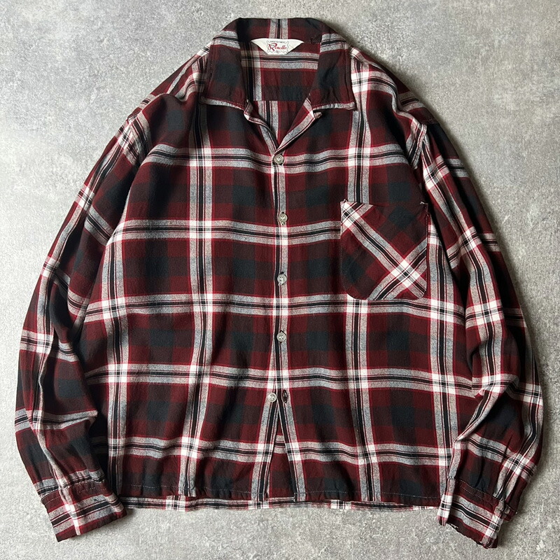 楽天市場】50s Sportsman チェック 長袖 レーヨン オープンカラー