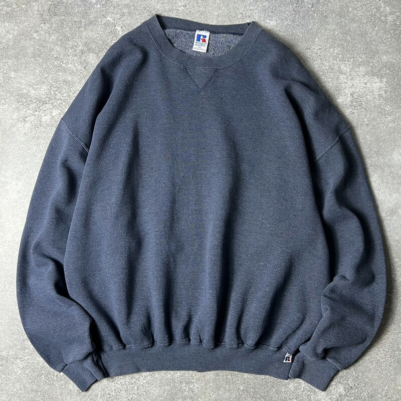 90s USA製 ラッセル 前V スウェット センターロゴ グレー Lサイズ USA製 90s ラッセルアスレチック 前Vスウェット センター刺繍ロゴ